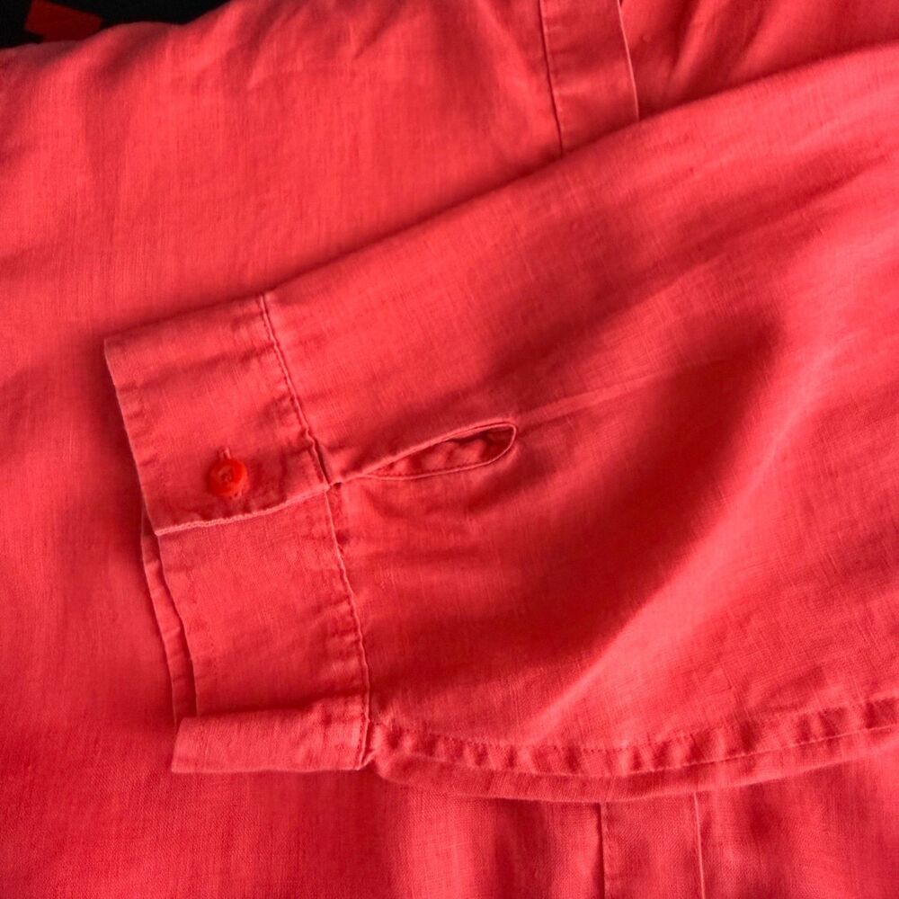 CHICO'S Non Iron Linen Button Up Shirt 2 L Coral Pink Top Great Condition B7 - Picture 5 of 5